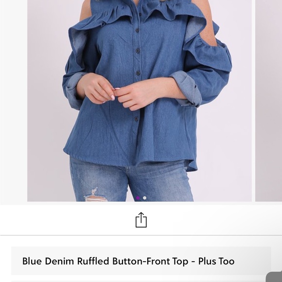 Blue Denim Ruffled Botton-Front top NWT!! - Picture 3 of 4